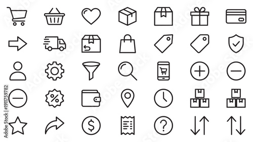 Business and E-commerce Outline Icons Set for Digital Transactions