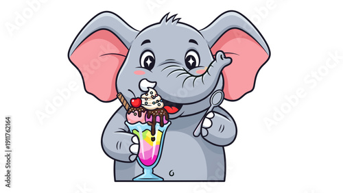 Cartoon Elephant Drinking Colorful Slushy.