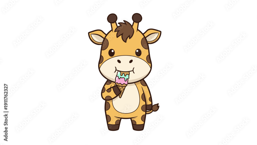 Obraz premium Cartoon Giraffe Eating Lollipop Standing.