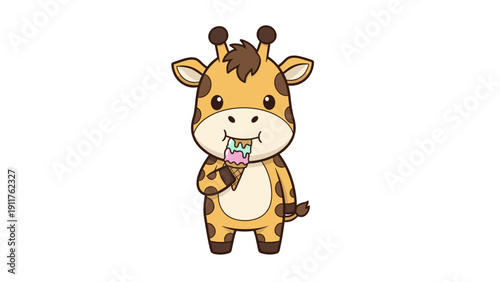 Cartoon Giraffe Eating Lollipop Standing.