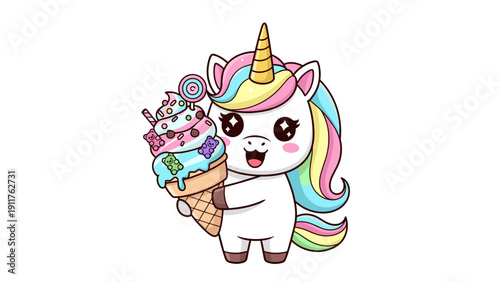 Cartoon Unicorn Holding Ice Cream 4.