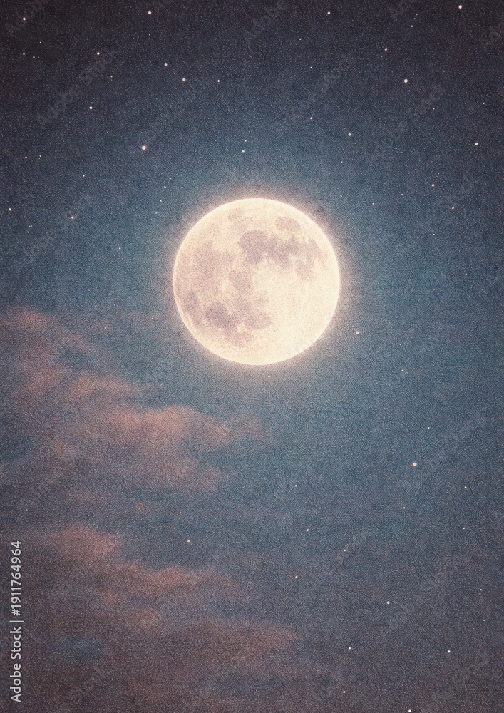 Fototapeta premium Luminous moon amidst starry sky.
