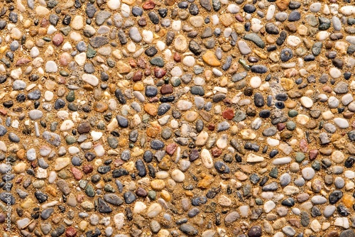 Textured pebble mosaic ground surface