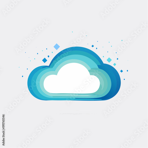 Stylized Multilayered Cloud Computing Icon Representing Data Storage, Network Connectivity, and Digital Technology Solutions
