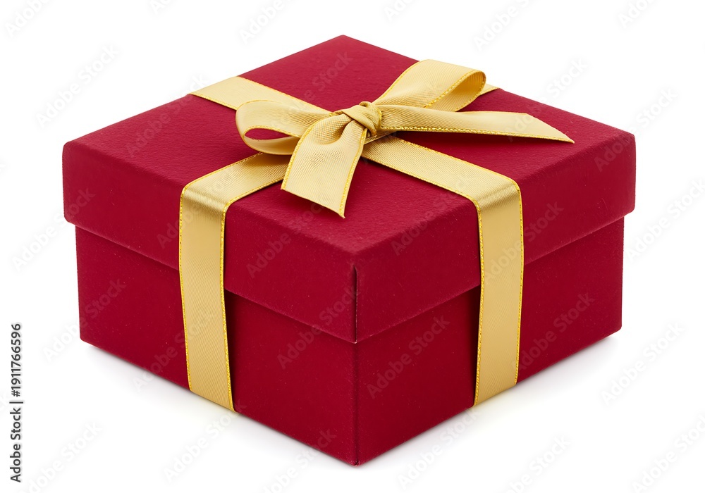 Obraz premium Beautiful red gift box tied with elegant gold ribbon ready for presentation