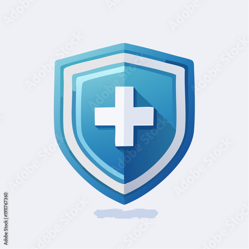 Blue shield with white plus sign emblem, a symbol of healthcare and safety