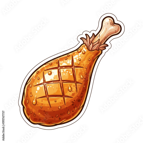 Colorful roast turkey leg sticker vector illustration isolated on white