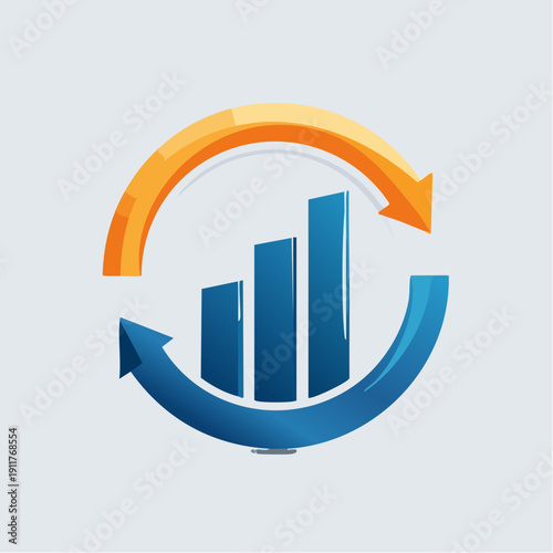 Business analytics graph with arrows indicating growth and progress