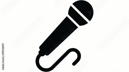 Microphone Vector – Black Silhouette of Handheld Mic with Cord for Music, Performance, Recording, Broadcasting, Public Speaking, and Audio Design Projects