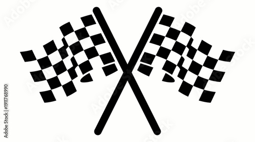 Racing Flags Vector – Black‑and‑White Crossed Checkered Flags Symbolizing Finish Line, Motorsport Victory, Competition, Speed, and Auto Racing Design Projects