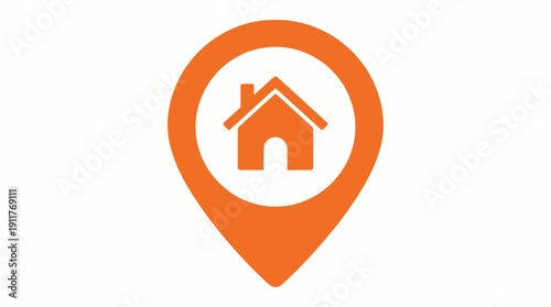 Home Location Pin Vector – Orange Map Marker with House Symbol for Address, Navigation, Residential Services, Real Estate, and Digital Map Design Projects