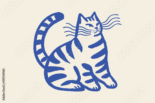 Tabby cat naive sketch poster vector illustration
