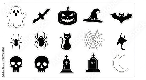 Spooky Halloween icons set for party decoration and design