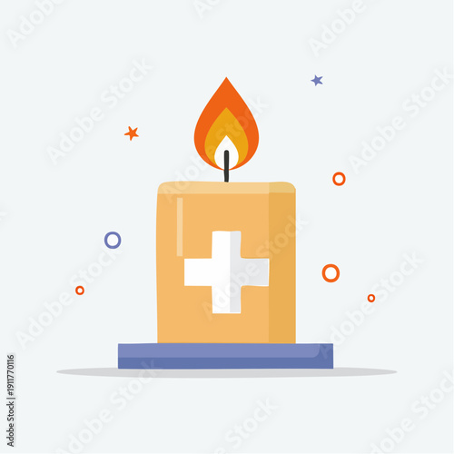 Candle with a white cross symbol, representing hope, healing, and remembrance