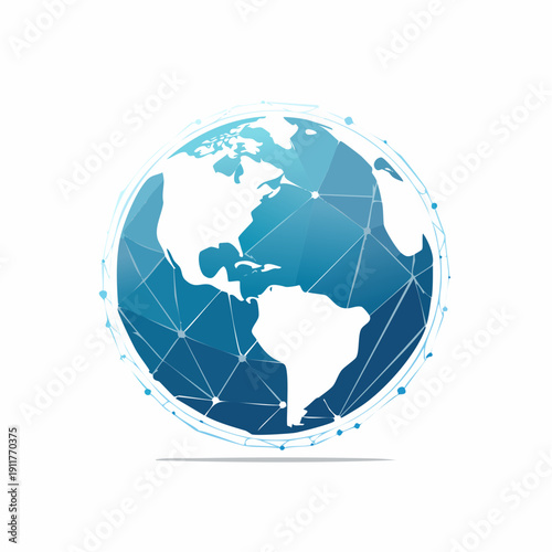 Digital Earth with global network connections and abstract geometric patterns