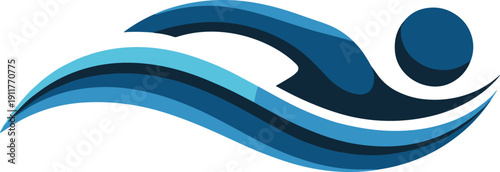 Swimmer abstract illustration, aquatic sports design, dynamic water motion graphic, swimming activity symbol, fitness branding concept, modern fluid style motif