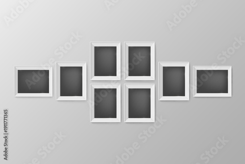 Realistic vintage rectangle classic photo frames collage isolated on white wall background. Rectangle border. Invitation, sale, memories, exhibition card design. Vector illustration