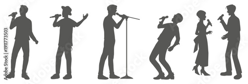 Singer silhouette collection performing with microphone