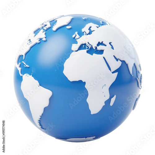 Blue And White 3D Globe Showing Continents