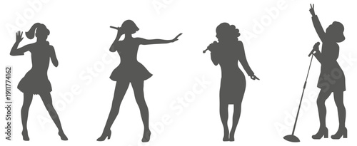 Singer silhouette collection performing with microphone