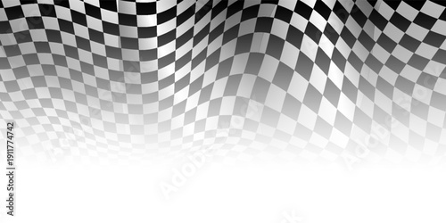 Checkered black and white racing flag on white. Copy space. vector illustration