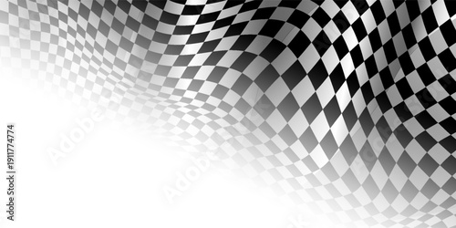 Checkered black and white racing flag on white. Copy space. vector illustration
