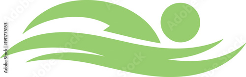 Swimmer icon illustration, aquatic sports design, water motion graphic, swimming activity symbol, fitness branding concept, fluid abstract style, green motif