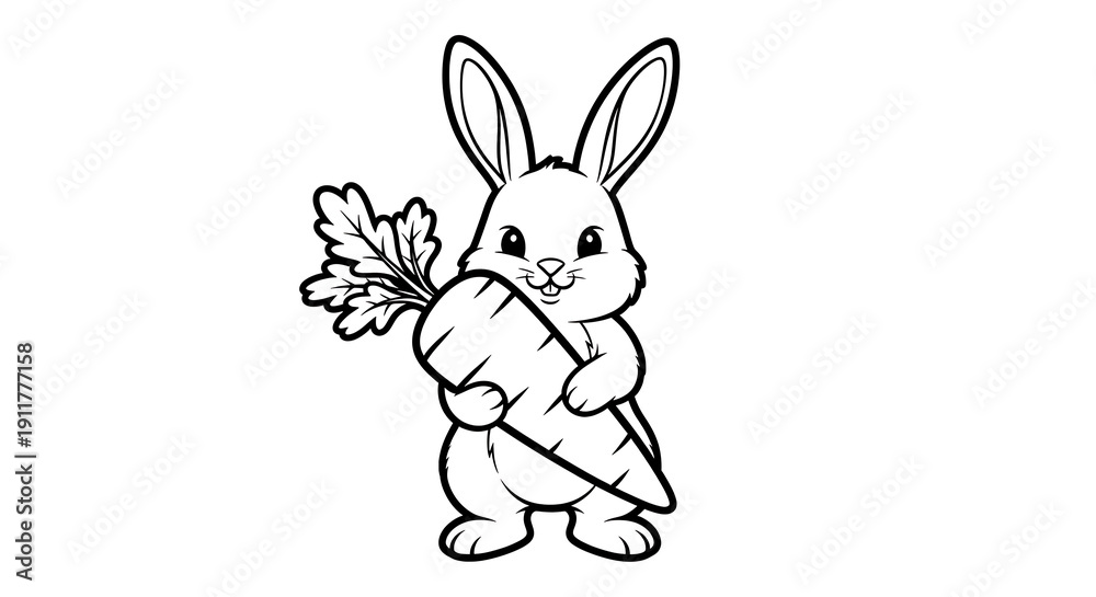 Obraz premium Cute bunny holding a fresh carrot illustration