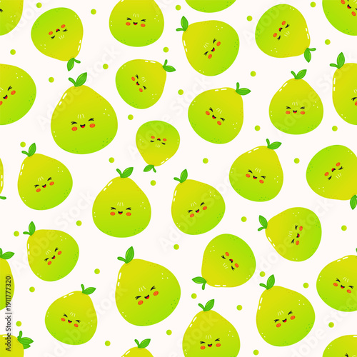 Cute smiling pomelo fruits seamless kawaii pattern