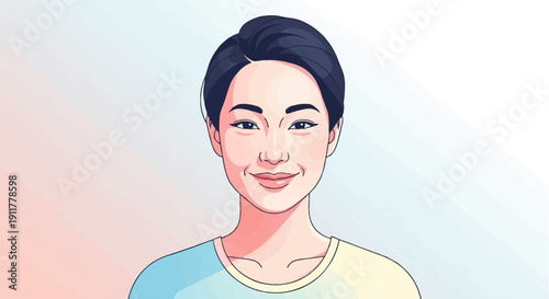 Portrait of a young East Asian woman with short dark hair and a warm smile