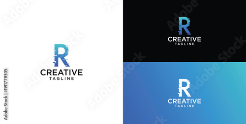 Digital technology logo icon vector. R initial logo design.