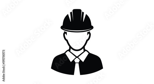 Black and white silhouette icon representing a construction worker or engineer wearing a protective safety hard hat