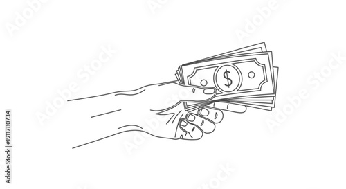 Hand holding stack of dollar bills.