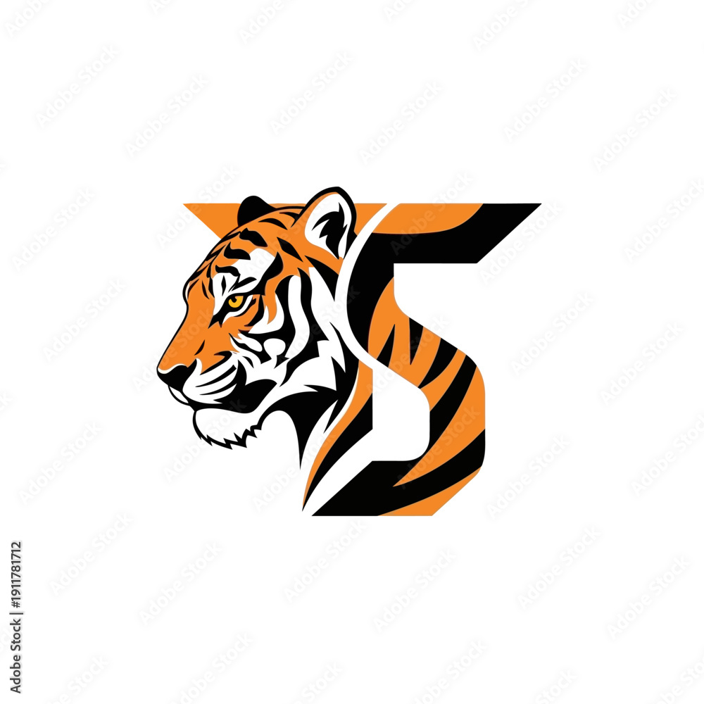 Fototapeta premium Tiger head illustration with bold stripes and sharp gaze