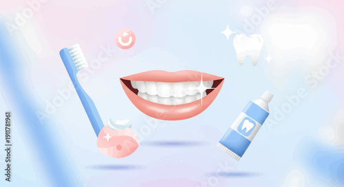 Sparkling white teeth achieved with toothbrush and toothpaste