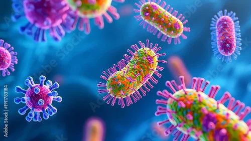 VibrantVirusModelsonBlueGradientBackground
