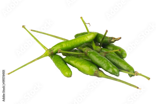 Fresh green chili peppers on a white background, vibrant and spicy vegetables for cooking and healthy eating