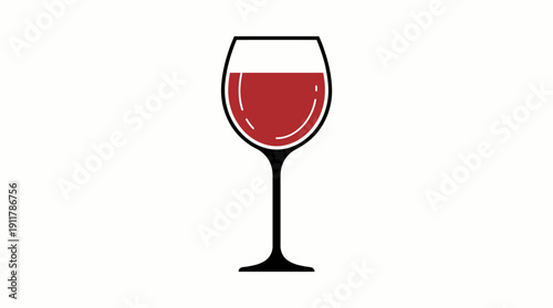 Wine Glass Vector – Elegant Line Drawing of Stemmed Glass with Red Wine Fill for Dining, Celebration, Romance, and Sophisticated Design Projects