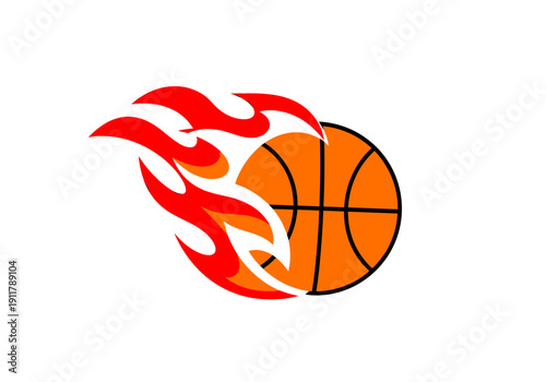 Basketball ball with flames representing speed and energy  