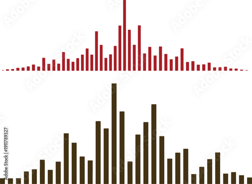 Abstract illustration of two sound wave equalizers in different colors with red and brown