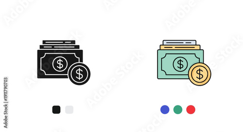 Money stack with coin icon. Finance concept