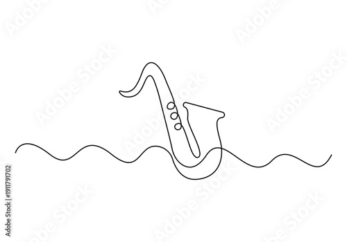Continuous line art of saxophone one line drawing abstract saxophone vector illustration