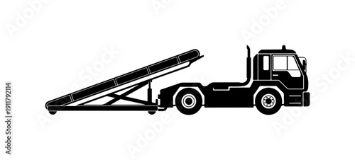 Black Vector Lowboy Flatbed Truck Illustration