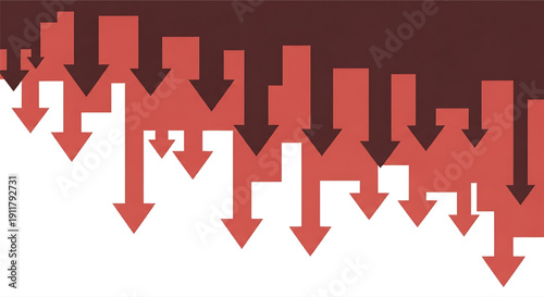 Market downturn concept with many red arrows falling showing economic crisis and business collapse