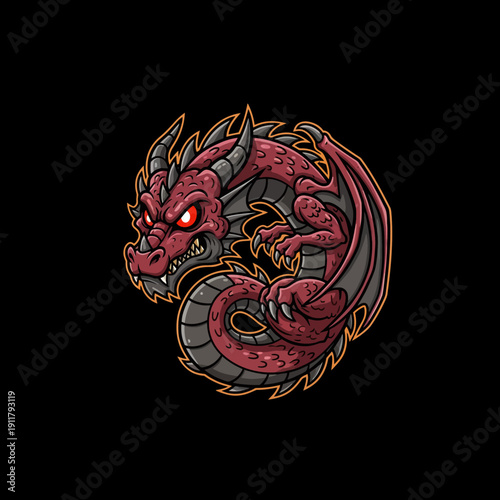 Fierce Red Dragon Illustration with Sharp Claws and Glowing Eyes.