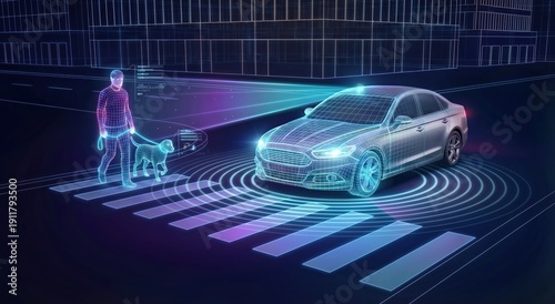 Autonomous Car Detecting Pedestrian and Dog at Smart Crosswalk with AI Sensor Technology