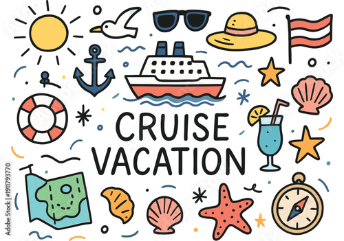 Cruise vacation: nautical icons and summer fun