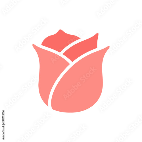 Rose Petal with Gentle Wave Vector Illustration, 2D Flat Floral Icon, Botanical Romantic Art