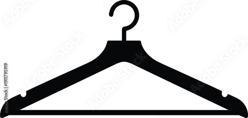 Clothes Hanger Silhouette Icon, Black Clothing Rack Hook Symbol Vector Illustration Isolated on White Background for Laundry Wardrobe Retail Design