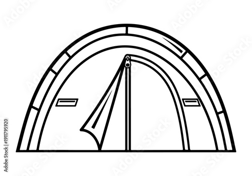 Simple line art illustration of a classic dome tent, symbolizing essential outdoor recreation and temporary shelter for diverse camping adventures and wilderness exploration